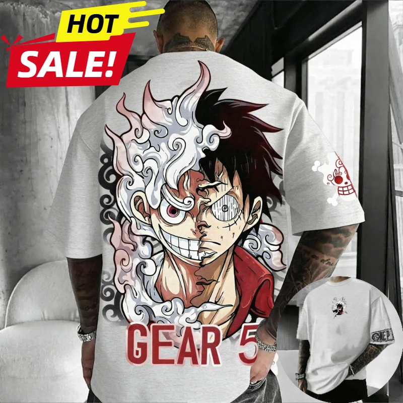 أنيمي نيكا لوفي جير 5 قطعة واحدة Harajuku الرجال الصيف تي شيرت تقليدي فضفاض المرأة الشارع الشهير للجنسين عادية كم قصير تي شيرت