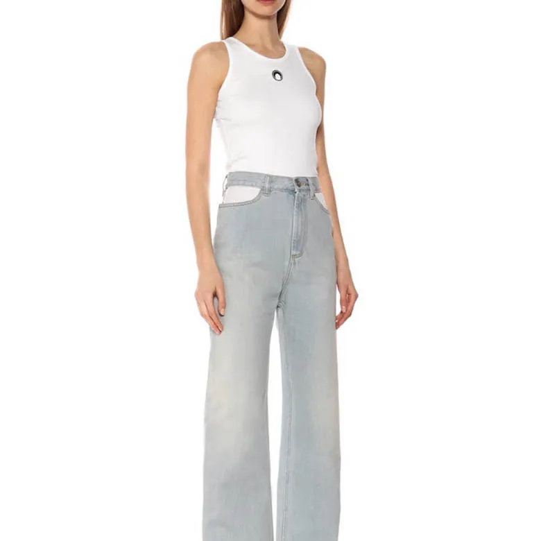 

Белая луна с вышивкой, облегающий базовый слой, майка Street Sle, цельная летняя коллекция, облегающий жилет обычной длины