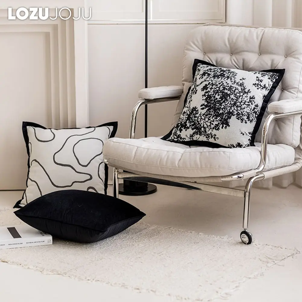 

LOZUJOJU Black White Geometric Abstraction Printed Floral Pillow Cover Pillowcase Sofa Cushion Cover 45x45cm 1PC