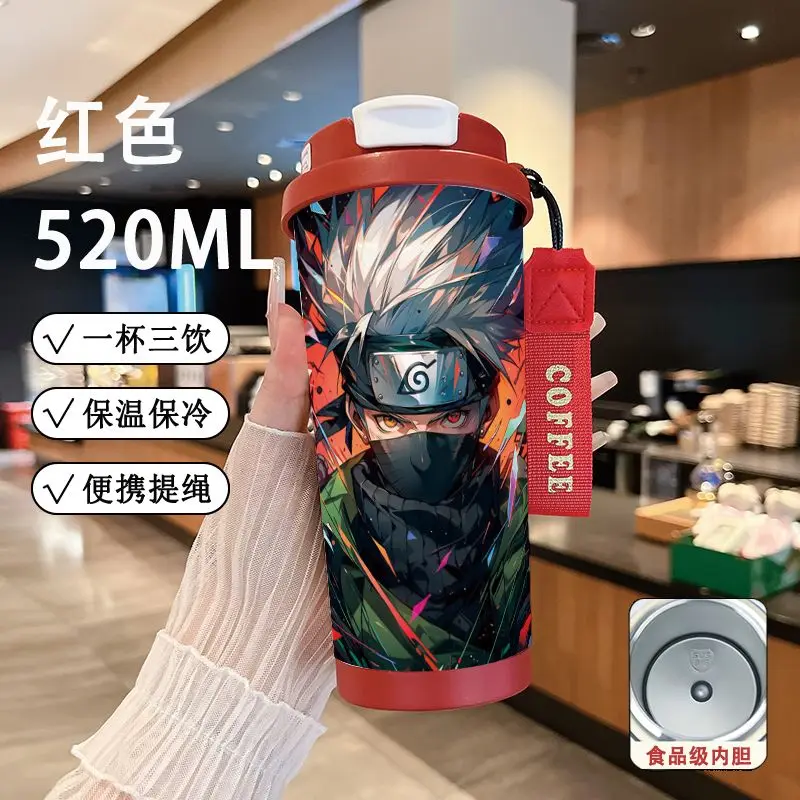 New NARUTO Haruno Sakura Uzumaki Naruto Uchiha Sasuke Stainless Steel Thermos High Color Value Portable Straw Double Coffee Cup
