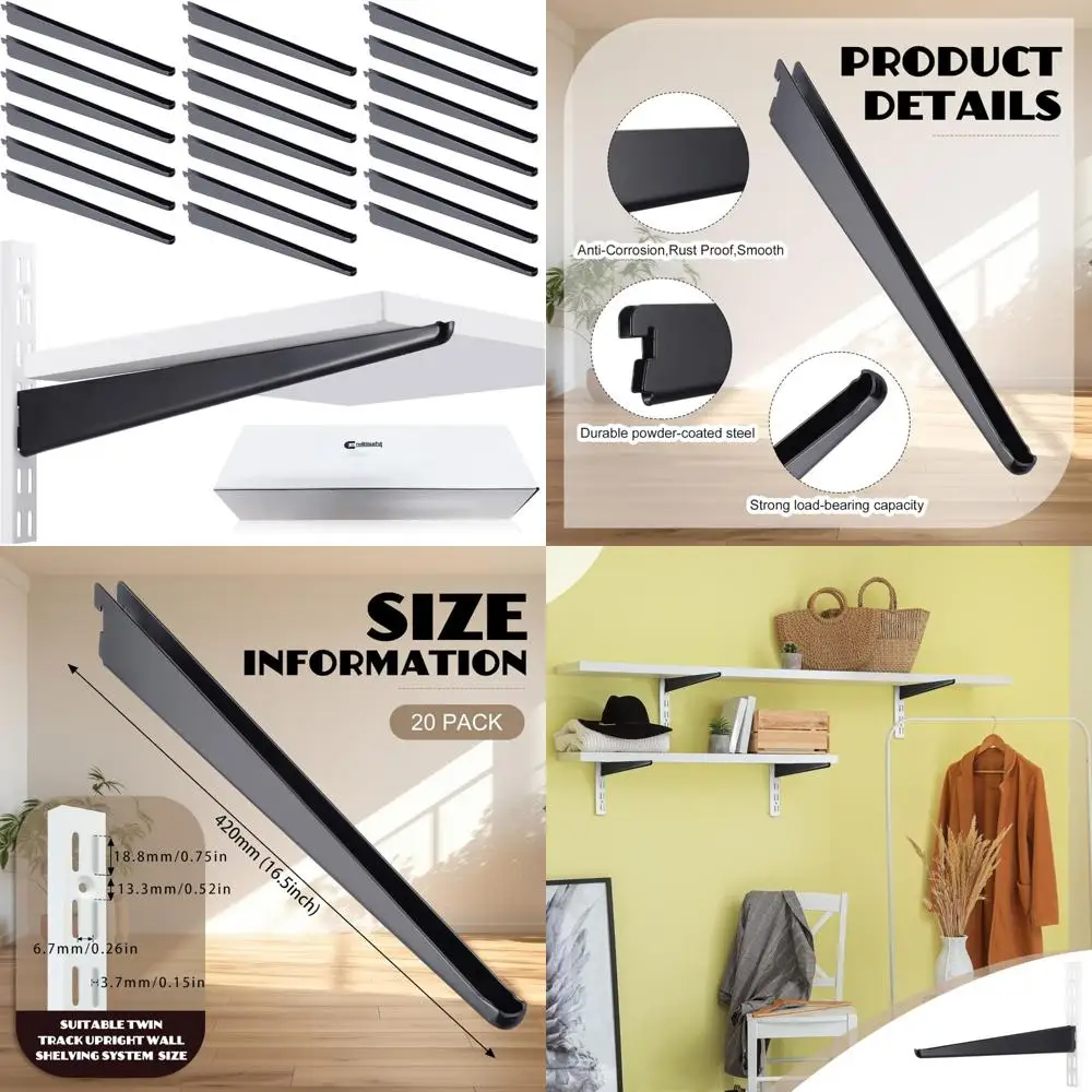 منظم خزانة مزدوج المسار عالي التحمل مع 20 دعامة رف سلكية سوداء قابلة للتعديل، 16.5 بوصة لتخزين معزز #1