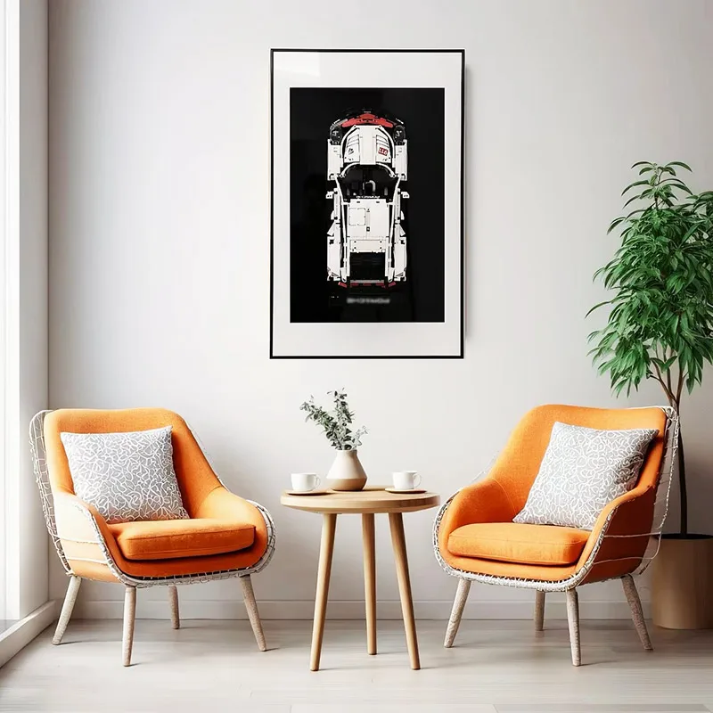 Wall‑Mount Display Frame & Wallboard Compatible with LEGO 42096 Technic Porsche 911 RSR Race‑Car Building‑Block Model