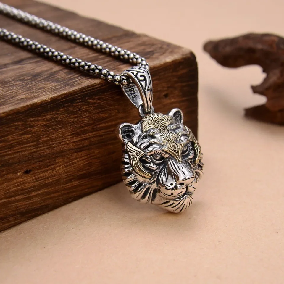 Men\'s Domineering Tiger Head Pendant Fashion Animal Tiger Necklace Punk Hip-Hop Trendy Casual Jewelry Boyfriend Gift