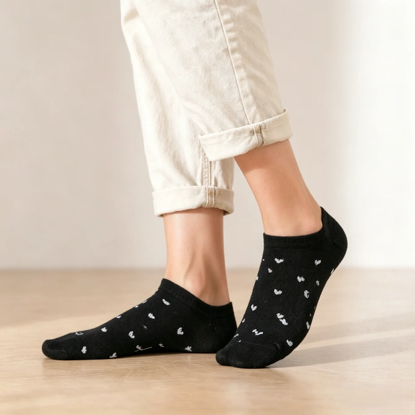 Uni Short Ankle Socks Family Matching Black Gray Series Bow Heart Stripe Print Casual Daily For Men Women 5/10 Pairs