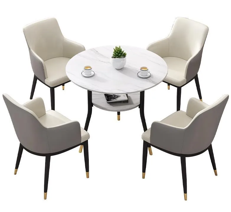 #Modern Sintered Stone Negotiation Dining Table Leisure Reception Furniture Metal Legs for Balcony Household Visitor Meeting