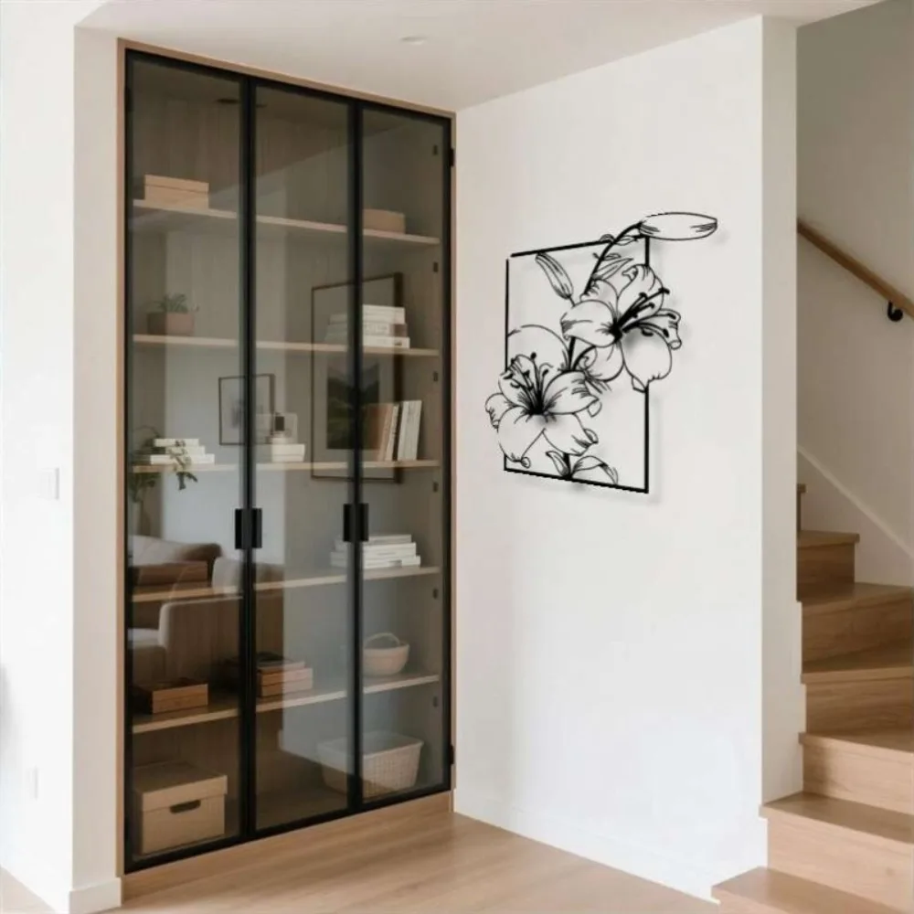 Elegant Minimalist Black White Lily Aluminum Wall Art 12x12 Inch Waterproof Durable Metal Decor for Living Room Bedroom Office