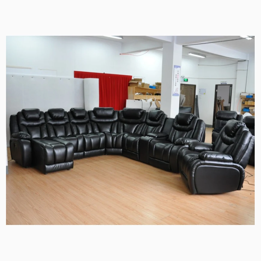 Living Room Sofa Set Recliner Leather U Shaped Sectional Sofa, Electric Recliner Sofa Set 6 Seat 7 Seat 8 Seat