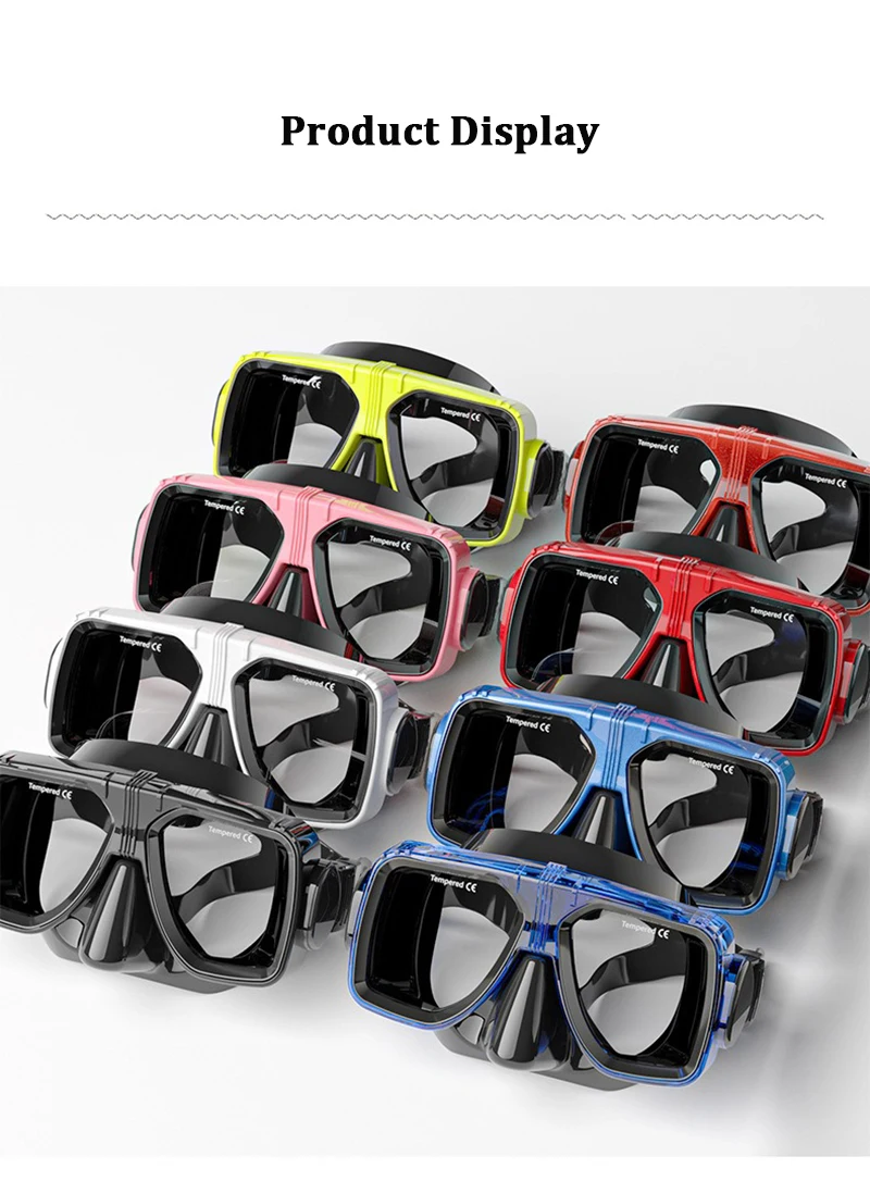 사각 프레임 다이빙 스노클링 마스크 고화질 대형 프레임 초광각 시야 스쿠버 다이빙 거울 액체 실리콘