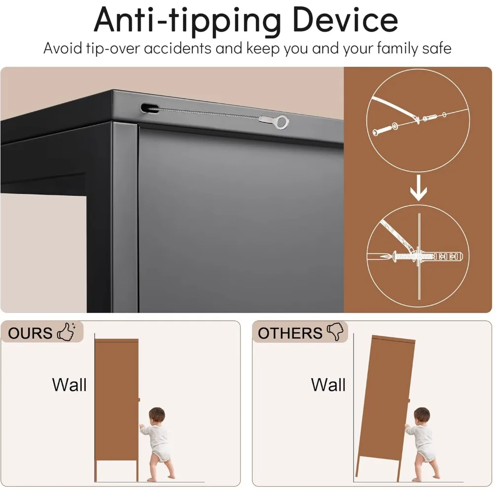 Wysoka szafka ekspozycyjna o wysokości 168 cm z 3-stronnym szkłem hartowanym, czarna gablota na kolekcje i figurki.