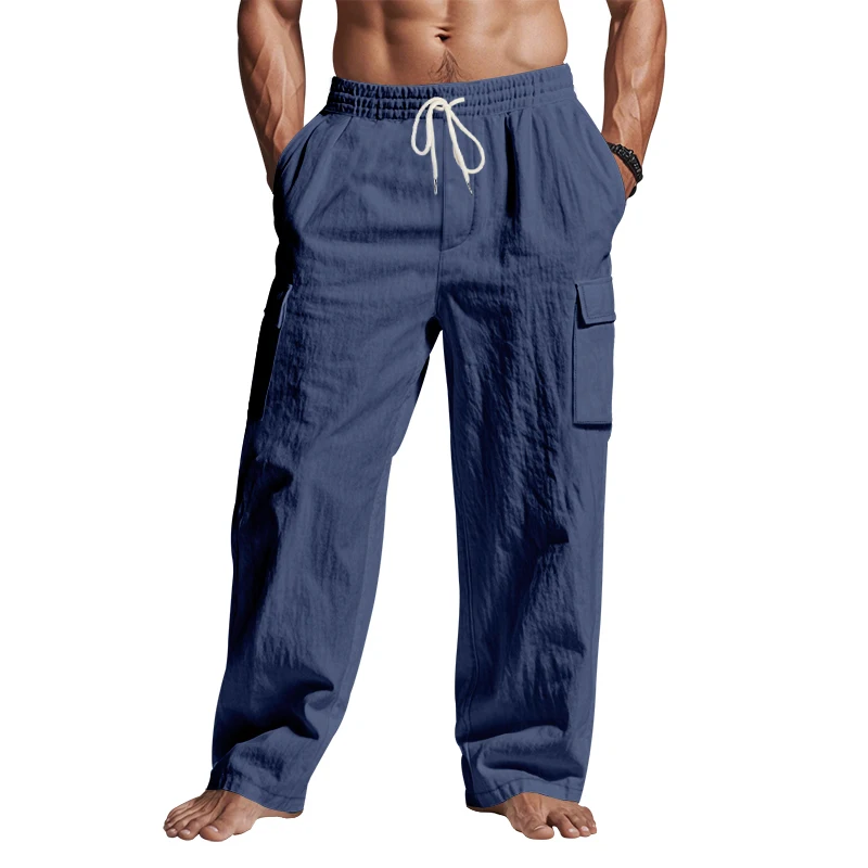 Men's work pants Retro cotton and linen pants Spring and Autumn Breathable Thin Loose Leisure Trend Daily and beach pants