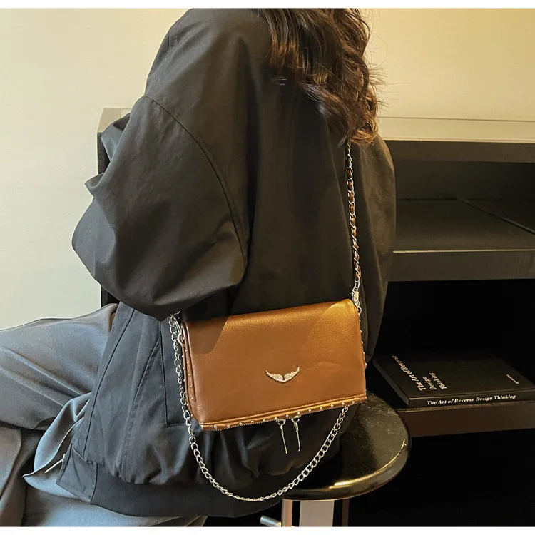 Fashionable Envelope Chain Bag - Women's ZV Inspired Rhinestone Wing, Casual Vintage Shoulder Crossbody Bag