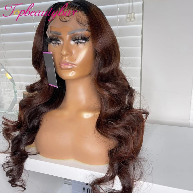 Ombre Brown Color 13X6 Lace Front Human Hair Wigs 180% Brazilian Lace Front Wigs Remy Wavy For Women Preplucked