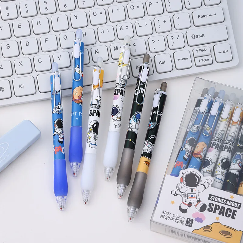 

Cartoon Astronaut Support Boxed Press Pen Metal Pen Clip Student Press Signature Black 0.5mm