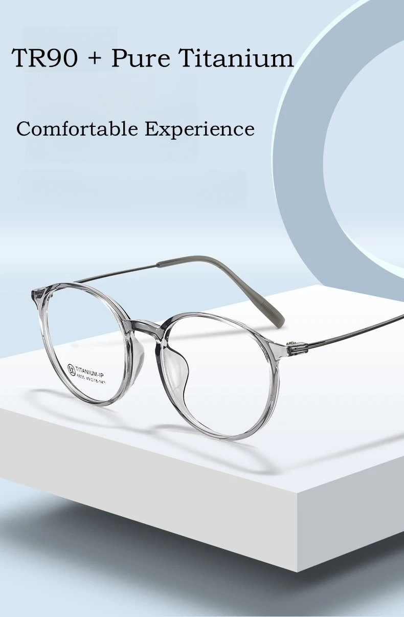 YIMARUILI Ultraleichte, bequeme TR90-Brille, kleine Retro-runde optische Brillenfassung aus reinem Titan für Herren und Damen – Detail 1