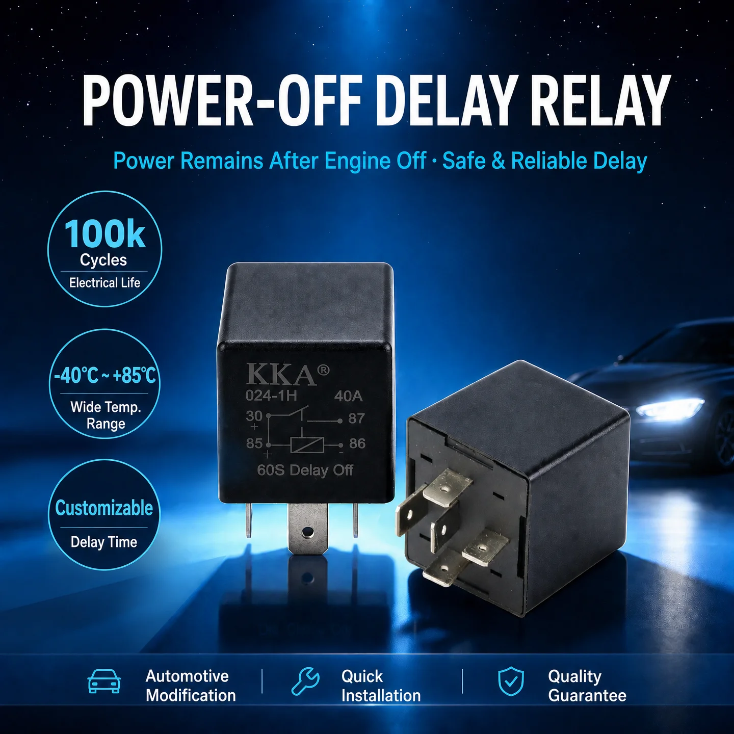 KKA-Delay Off Relay 24V 40A 4P Relay 1S 10S 30S 50S 60S 1Min 3Min Delay Off Relay
