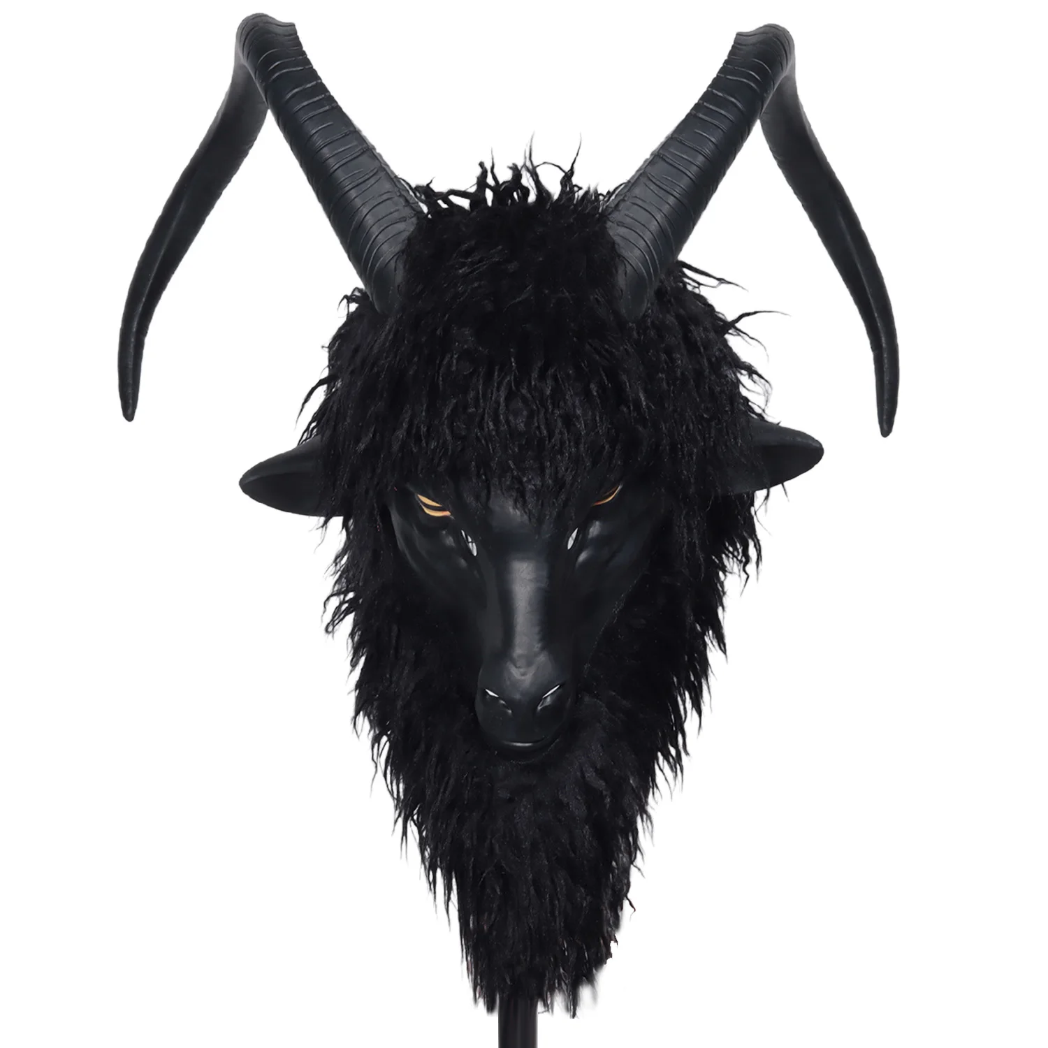 

Evil Black Phillip Goat Mask Cosplay Animal Goat With Large Horns Latex Helmet Halloween Carnival Dress Up Party Costume Props
