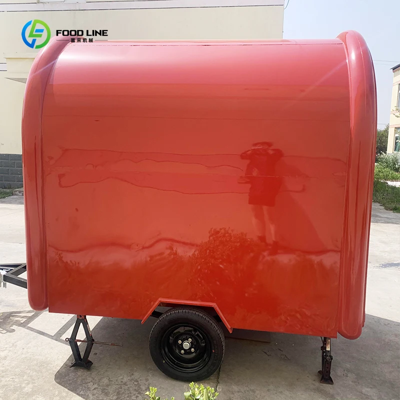 Small Round Mobile Hot Dog Cart 4m Dual Axle Food Trailer Hand Washing Sink