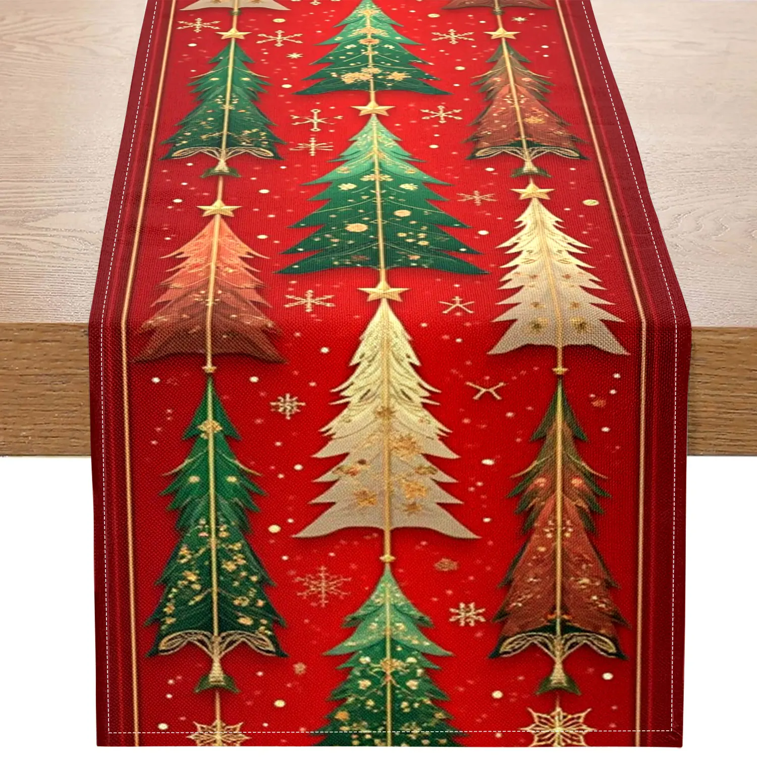 

1 Piece of Christmas-Themed Table Runner, with Colorful Yellow, Green, and Red Christmas Tree Patterns, Suitable for Christmas Parties, Family Holiday Decorations, and Other Occasions