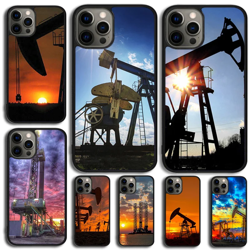 Drilling Oilfield At Sunset Phone Case Cover For iPhone 15 16 14 XR XS 11 12 13 Mini Pro MAX Plus