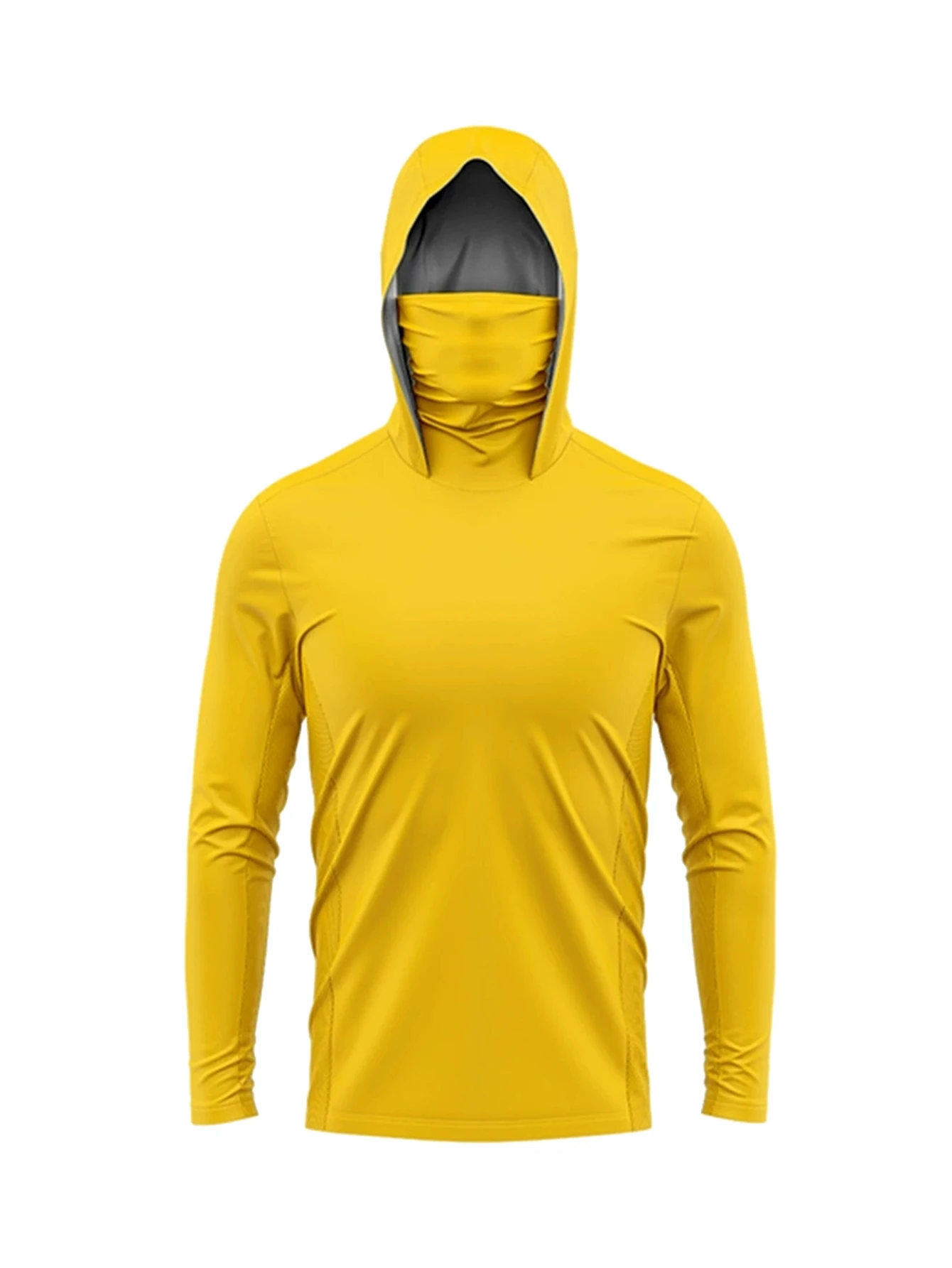UPF50+ Sun-Protective Men Fishing Hoodie Dark Ocean Camouflage Print Face Gaiter Quick Dry Lightweight Fishing Tee view 4