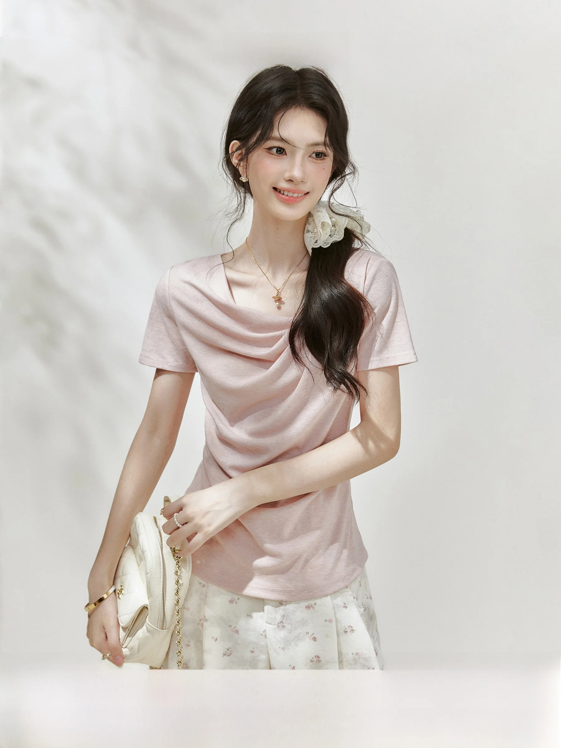 

Slimming Fit Short Sleeve T-Shirt Women's round Neck Casual Summer Top plus Size Floral Design High Waist Long Pants