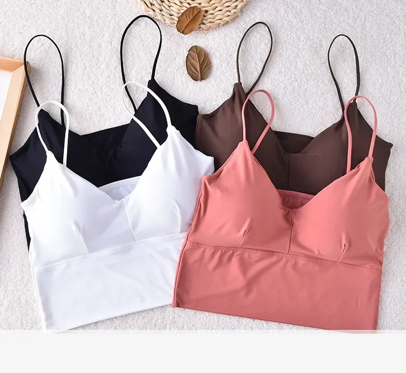 Seamless Top Women Fashion Crop Top Female Camisole Sexy Tank Tops Streetwear Solid Color Intimate Lingerie Push Up Massage Pad