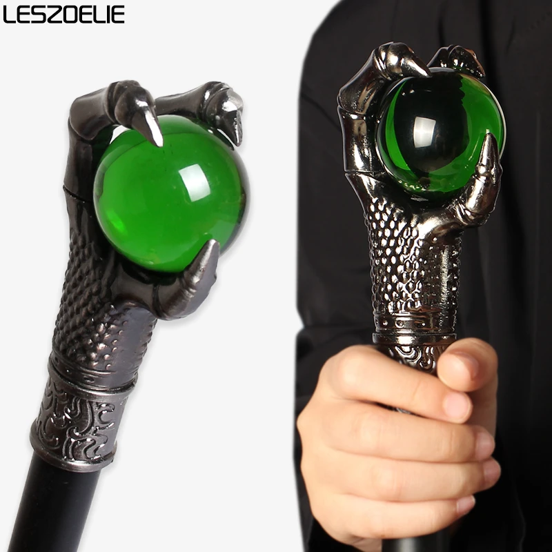 

Роскошный серебряный коготь дракона с изумрудно-зеленым хрустальным шаром, трость для мужчин, элегантная винтажная палочка для женщин, модная трость для вечеринки
