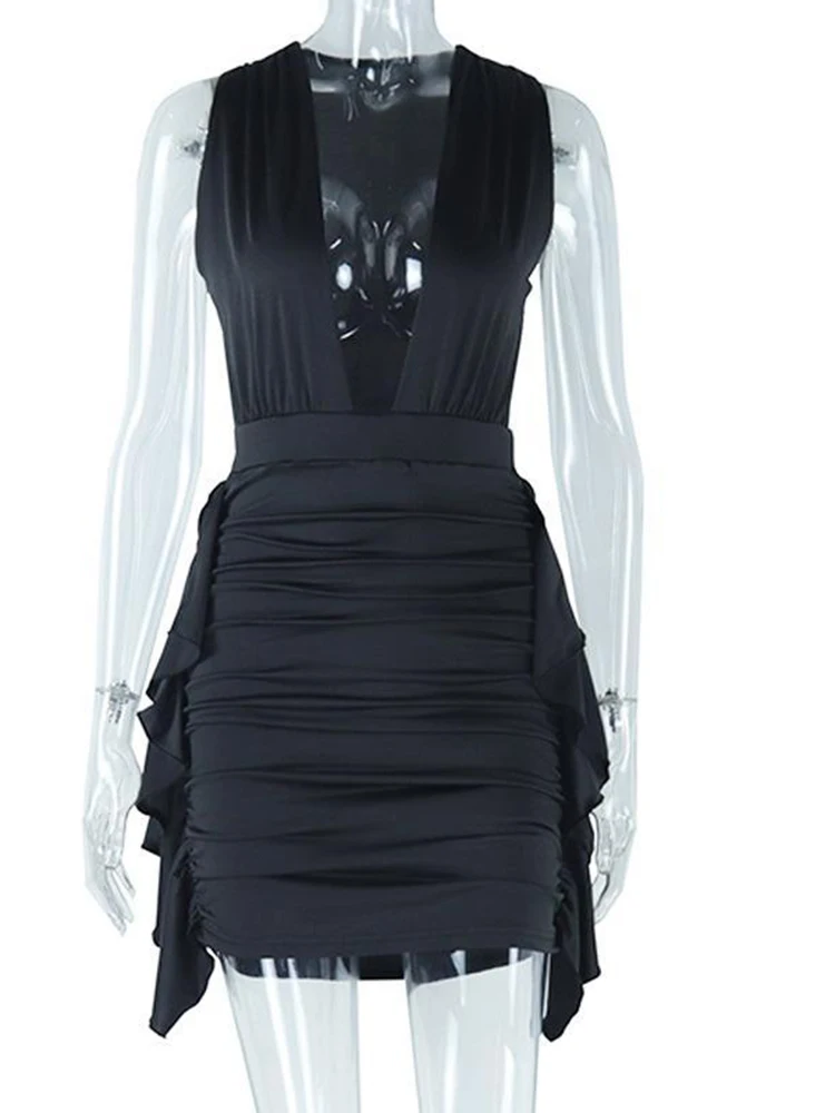 Sexy Tiefem V-ausschnitt Quaste Bodycon Kleid Frauen Sommer Ärmellose Gridling Taille Dünne Mini Kleid Elegante Club Party Dame Vestidos