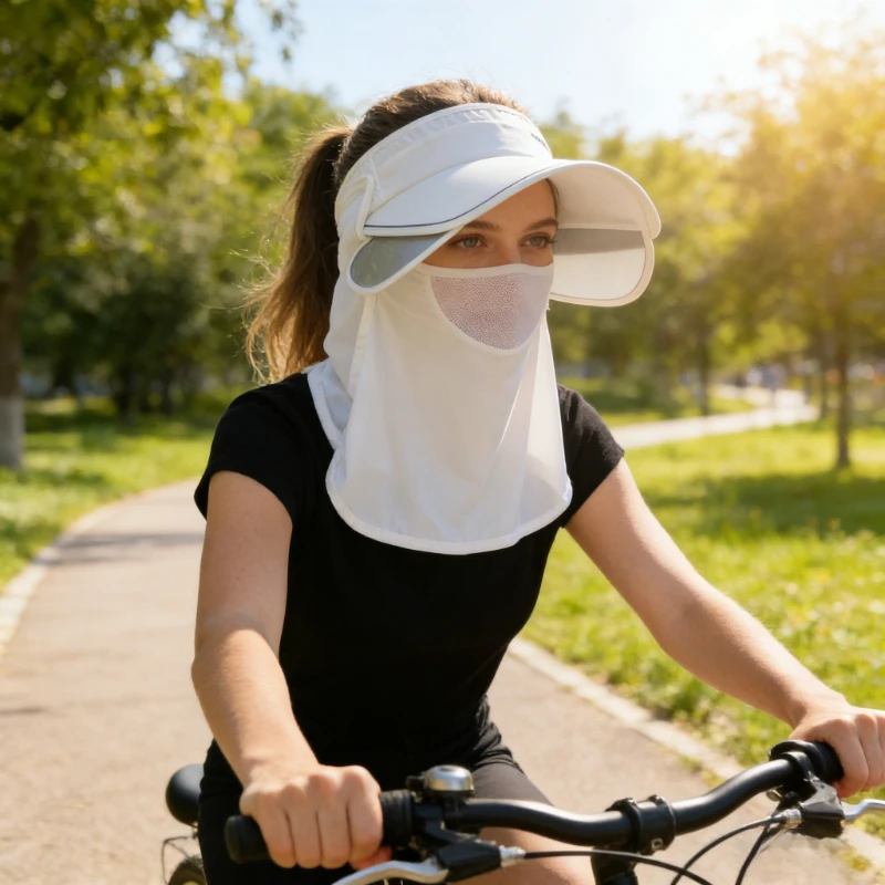 Summer UV Resistant Breathable Mask, Outdoor Sports Cycling Wide Brimmed Sun Protection Hat, Suitable for Both Men and Women