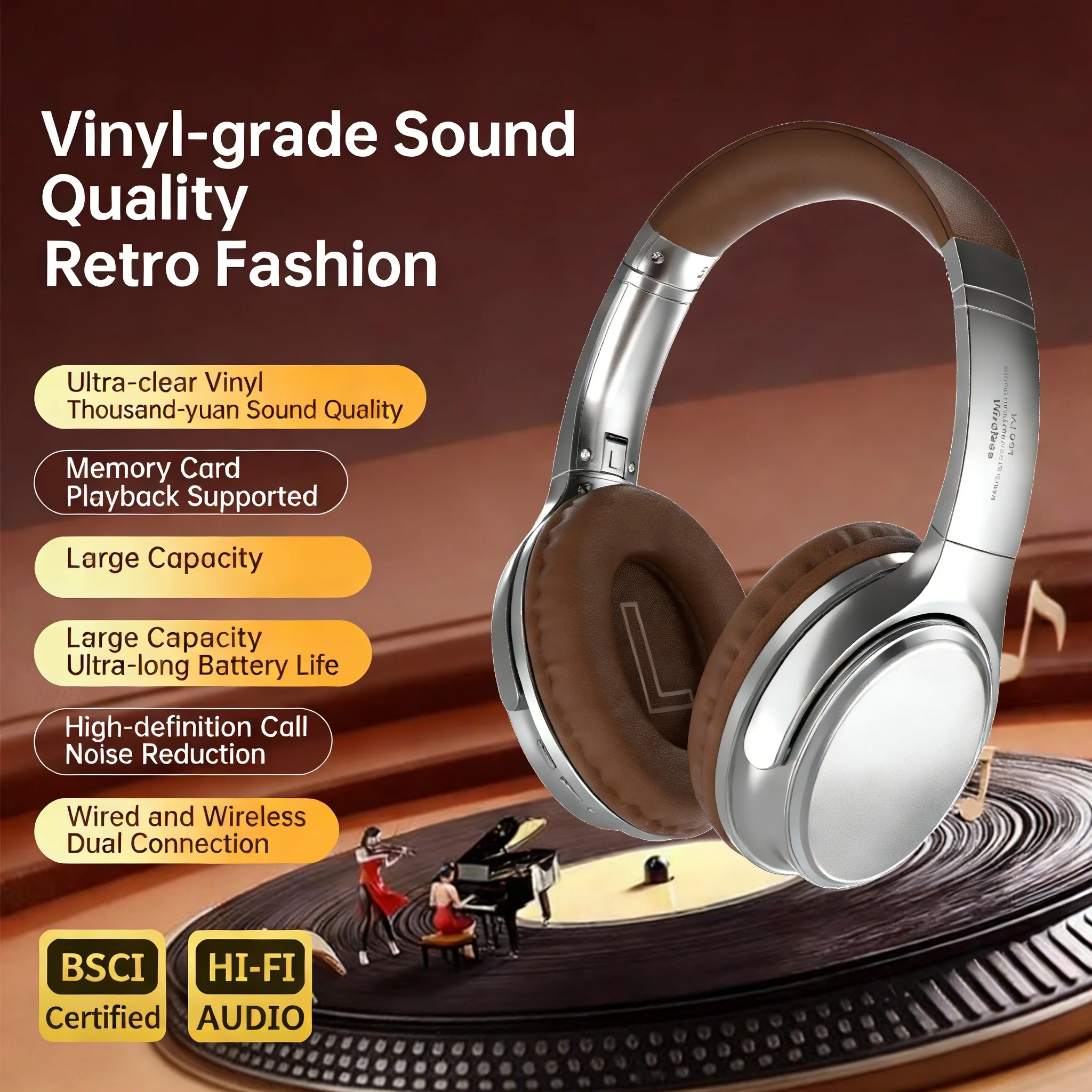 Retro Style Bluetooth 6.0 Headphones, Premium Sound Quality, Ultra Lightweight Comfort, Fashion Sports & Streetwear Headset