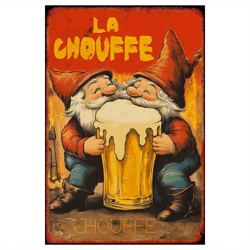 La Chouffe Vintage Tin Sign -  Iron Foil Engraved Wall Art, Perfect for Home, Bar, Cafe & Garage Decor, Indoor/Outdoor Use, Meta