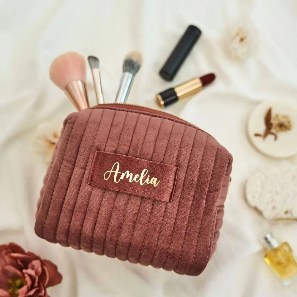 Borsa per il trucco in velluto di grande capacità borsa per cosmetici da donna borsa da toilette da viaggio di moda borsa per il trucco portatile