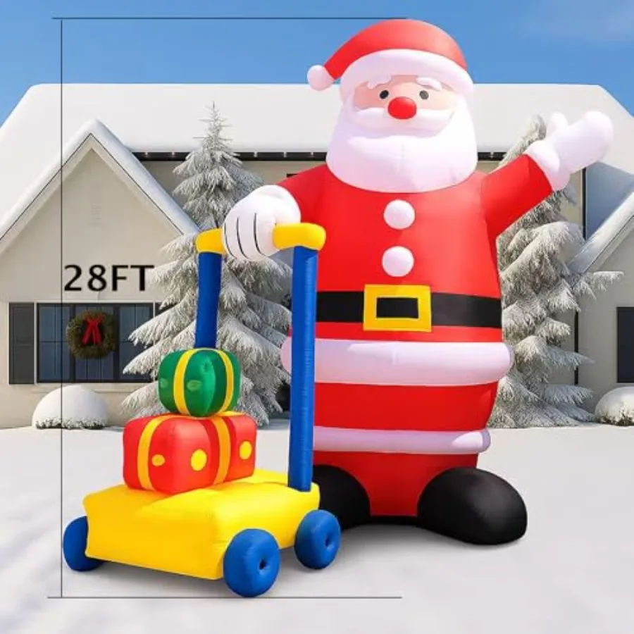 Outdoor Giant Santa Claus Inflatable Decorations For Lawn Garden Party Use 28 Feet Tall With Blower Red And White Durable Vinyl