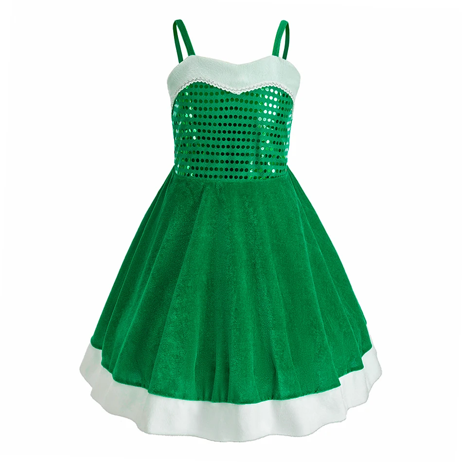 

Рождественский подарок для девочек, Рождественский костюм эльфов для подростков, новогодняя юбка для дня рождения, детское платье с пайетками, детские платья без рукавов с плюшевым подолом