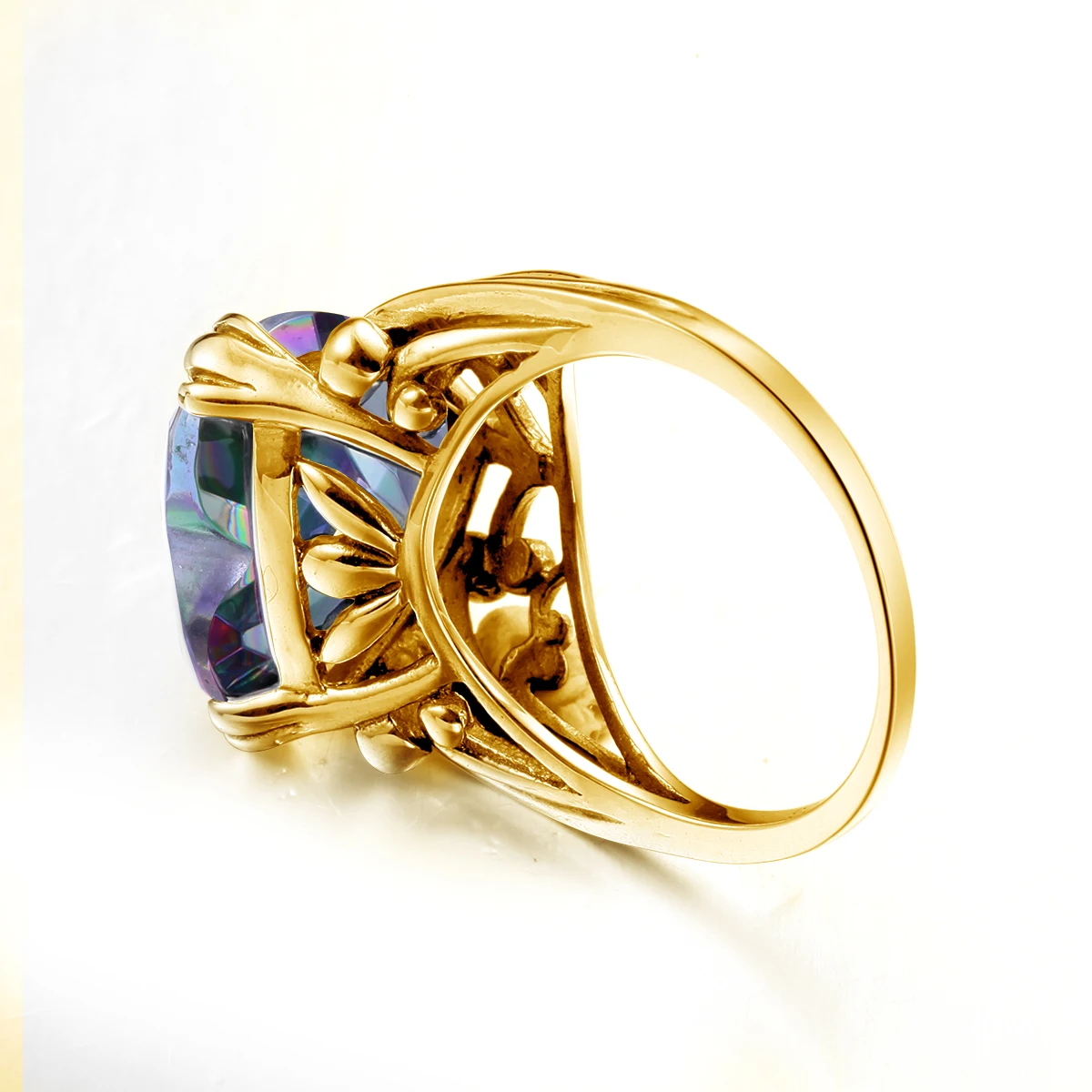12*12mm Großer Herz-Mystic-Topas-Ring aus Gold für Frauen, Regenbogen-Feuerstein, Hochzeits- und Verlobungsschmuck, Accessoires, Geschenk für die Ehefrau, heiß begehrt – Detail 4