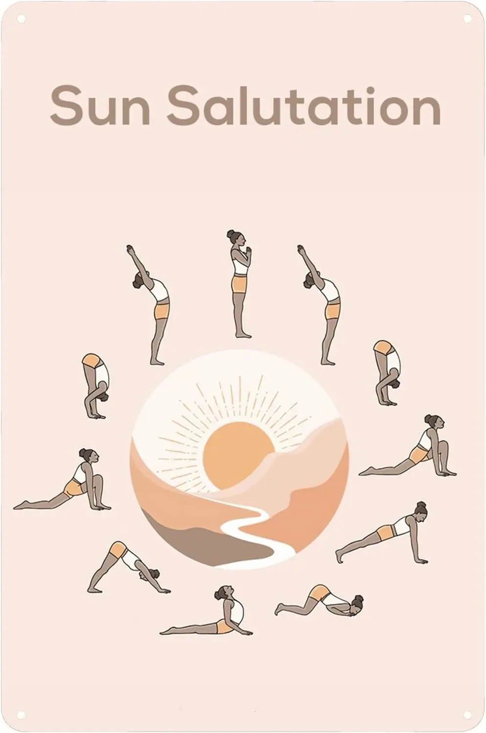 Vintage Metal Tin Sign Sun Salutation Printable Yoga Poses Surya Namaskar Teachers Gift Wall Decor Poster Home Hotel Cafes  sign