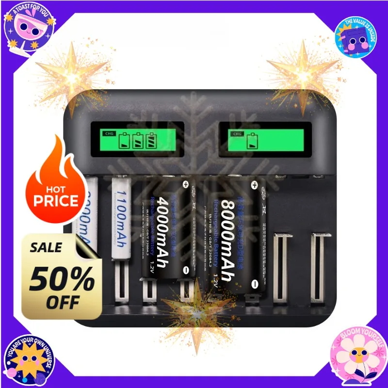 SWZY Quick Charger 8 Slots LCD Display USB Smart Battery Charger for AA AAA SC C D Size Rechargeable Battery 1.2V Ni-MH Ni-CD