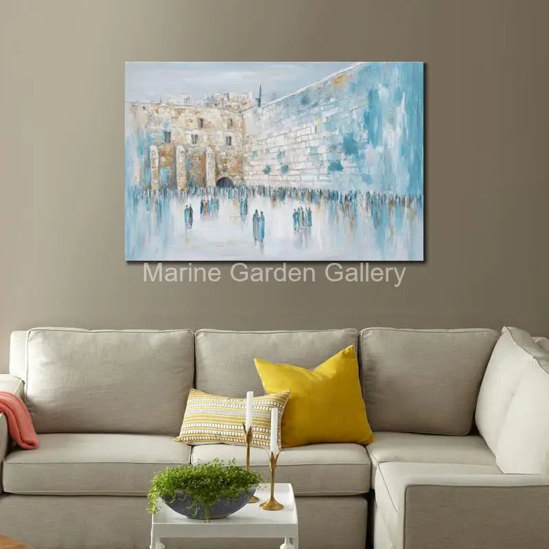 Abstract Blue Kotel Jerusalem Handmade Oil Painting Jewish Prayer at Western Wall Judaica Canvas Art Spiritual Home Decor Gift