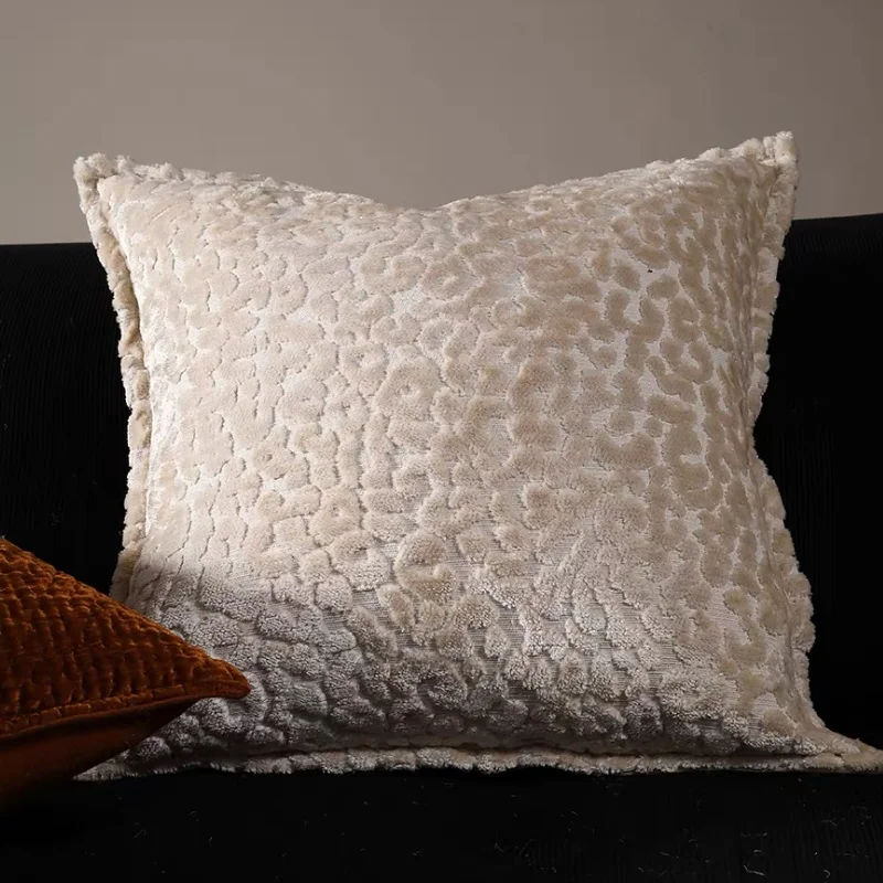 Luxury Textured Leopard Pillow Cover | Plush Jacquard Cushion Case | Neutral Tone Modern Sofa Bedroom Decor Throw Pillow