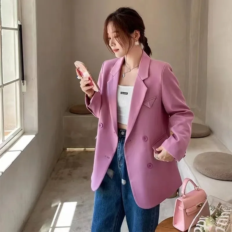 

New Design Lilac Pink Women's Oversized Spring Autumn Blazer Elegant Fashion Versatile Korean Solid Color Trendy Suit Jacket