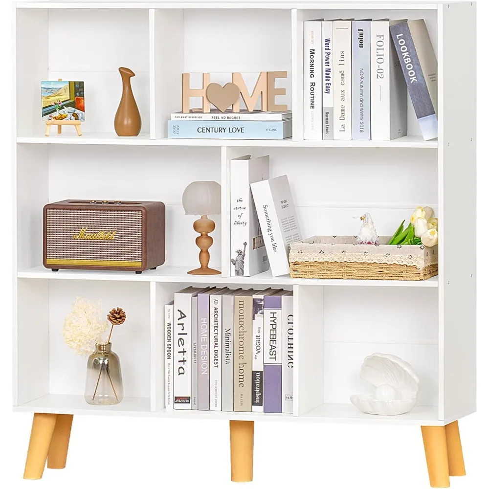 

8 кубических белых книжных полок, 3-х уровневая книжная полка с ножками, современный минималистичный книжный шкаф, органайзер для хранения открытых книжных полок, бесплатно стоящий