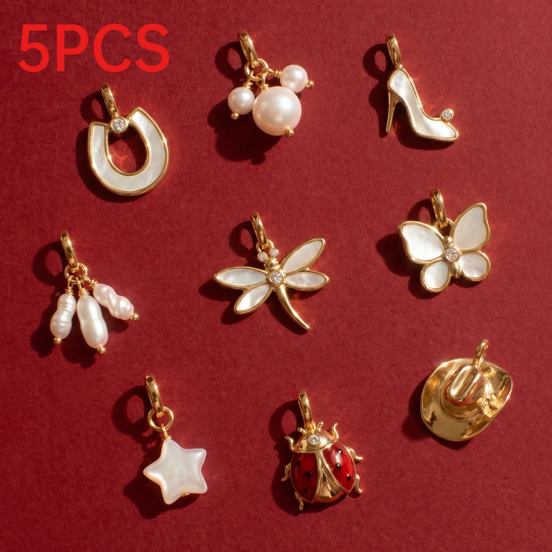 5Pcs Minimalist Light Luxury Copper Charms Dragonfly Star Cowboy Hat High Heels Pendants DIY Jewelry Making Accessories