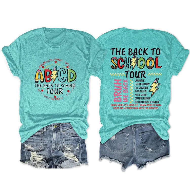 Summer fashion short-sleeved T-shirt the back to school tour printed front and back loose crew neck casual top