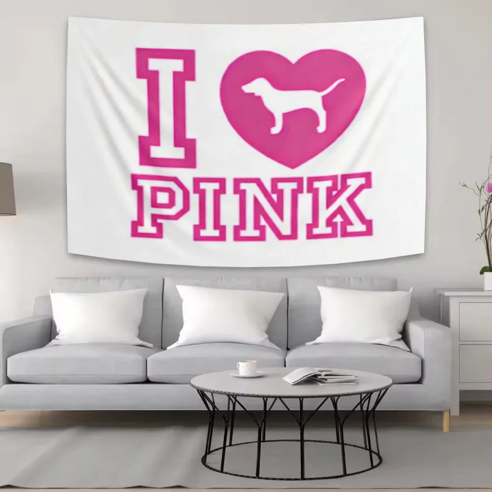 I Love Pink Creative Tapestry Wall Art Aesthetic Room Decor Fashion Wall Hanging Home Bedroom Living Room Decoration Accessories