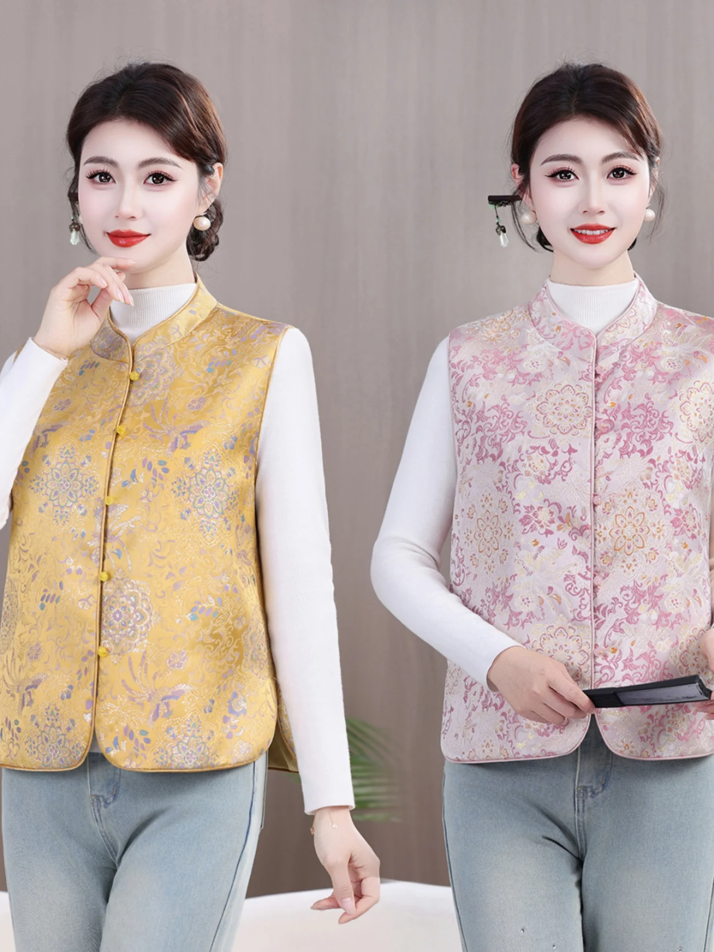 

Spring Faionable Slim Fit Women's Vest Outerwear New Chinese Sle Middle-aged Ladies Jaet Stand Collar Warmth Outerwear