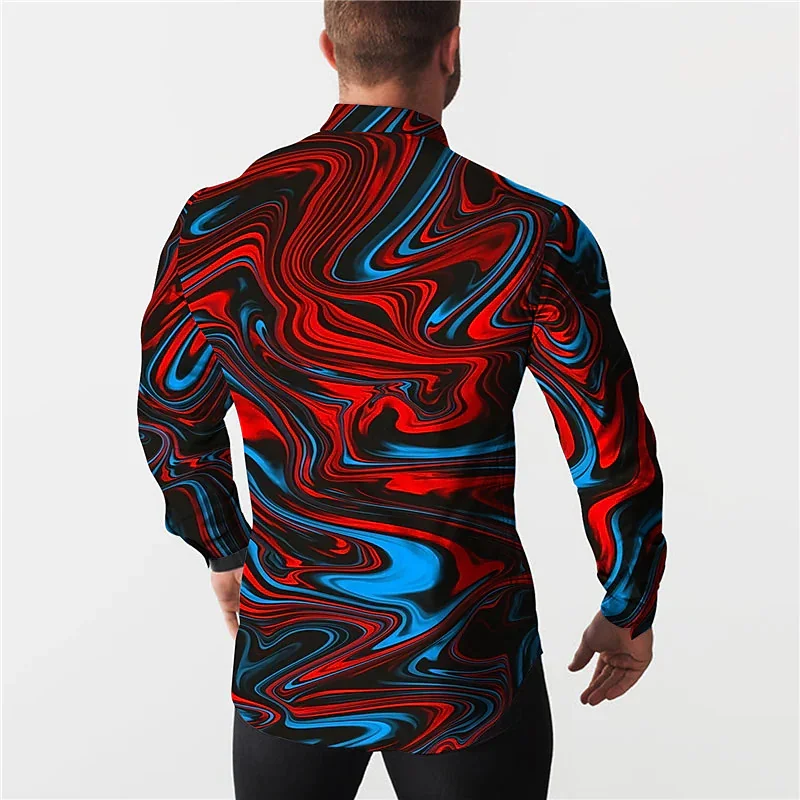 Shirt Men Rainbow Flame Geometric Pattern Print Lapel Outdoor Street Long Sleeve Print Clothing Fashion Street Designer Casual