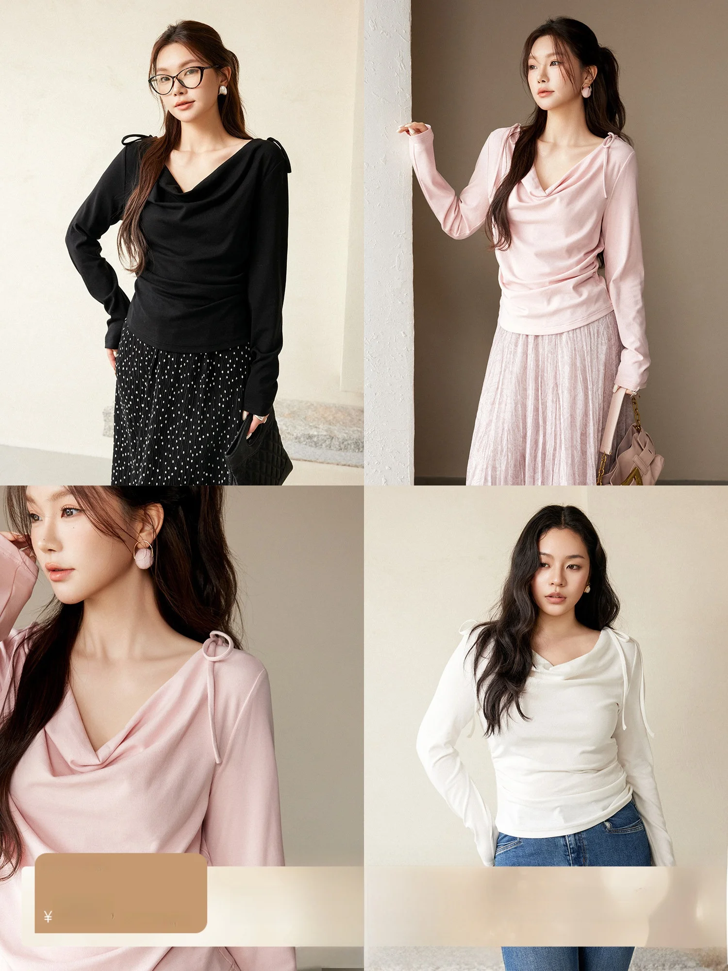 

Plusmall Chutao Moonlight Women's Knitted Top Spring Style Long Sleeve Bouclé Cotton with Belt High Elasticity Crew Neck