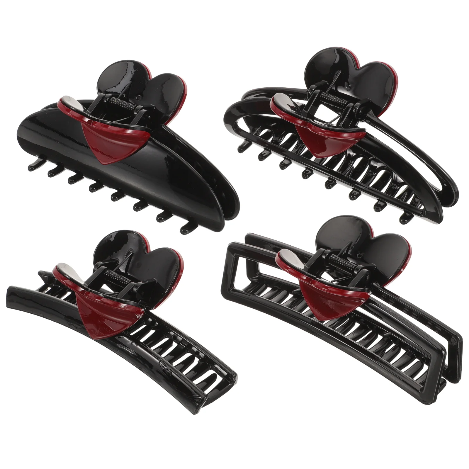 

4 Pcs Classic Black and Red Love Gripper Heart Hair Clips Jaw for Large Claw Women Clamps Unique Thin Bobby Pins