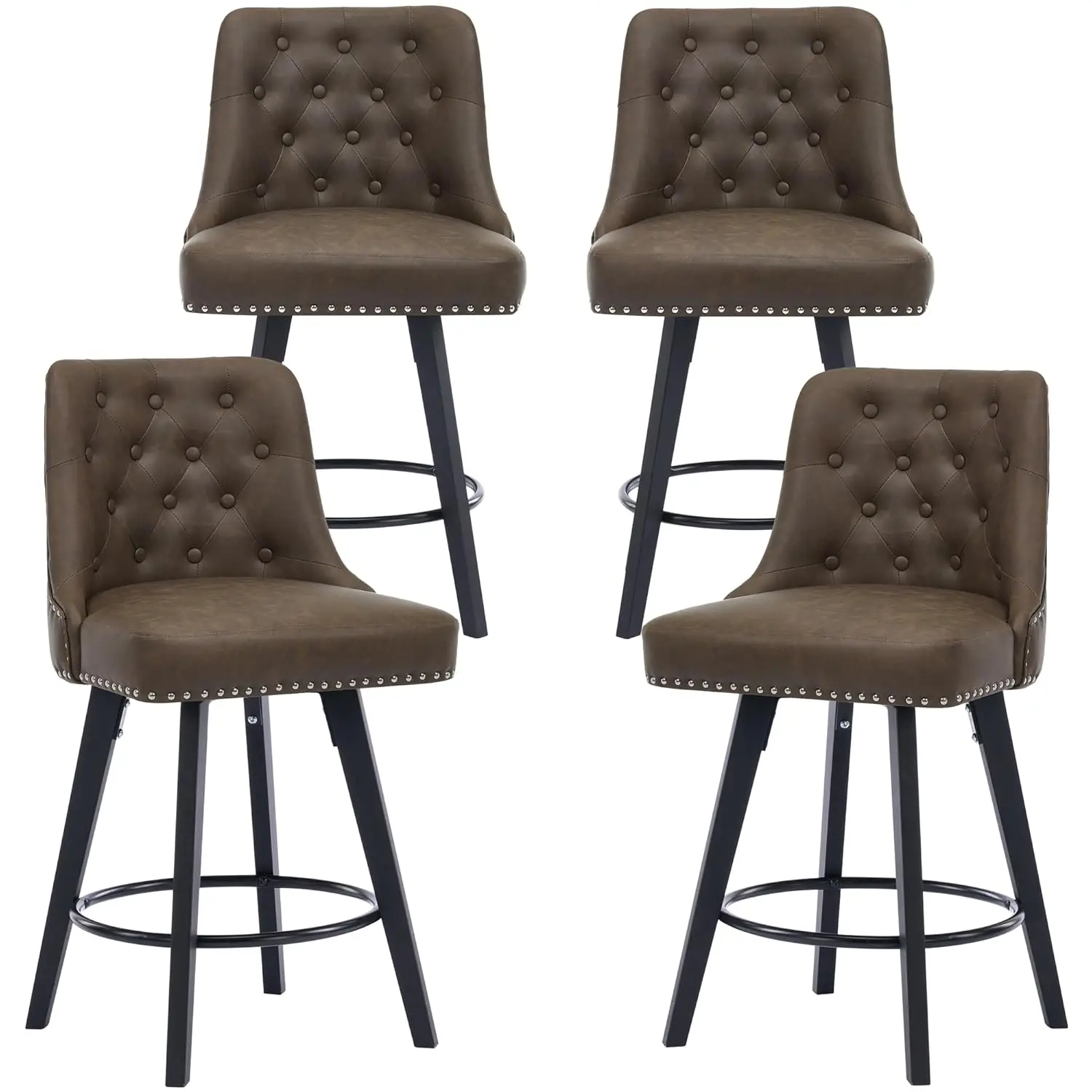 

Набор из 4 поворотных барных стульев, 25 дюймов, из искусственной кожи, высота до столешницы, с обивкой на спинке в виде пуговиц/декоративной отделкой, современный, на заказ