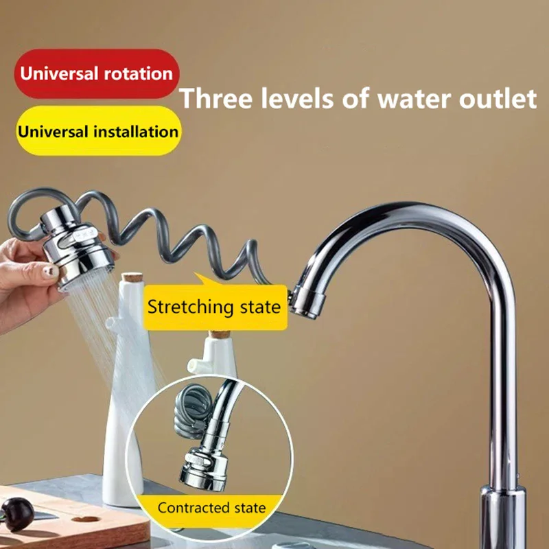 3 Modes Pull Out Faucet Extender Universal Aerator Sink Mixer Extension Tube Shower Water Saving Tap Kitchen Accessories No Leak